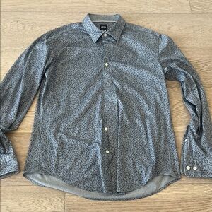 Boss Men's Blue Patterned Casual Shirt